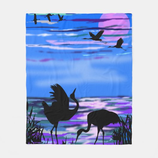 Cranes Bird Couple Blue Fleece Blanket Love (Voorkant)