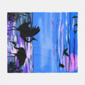 Cranes Bird Couple Blue Fleece Blanket Love (Voorkant (Horizontaal))