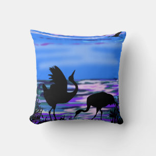 Cranes Bird Love Dance Sierkussen Lake Sunset