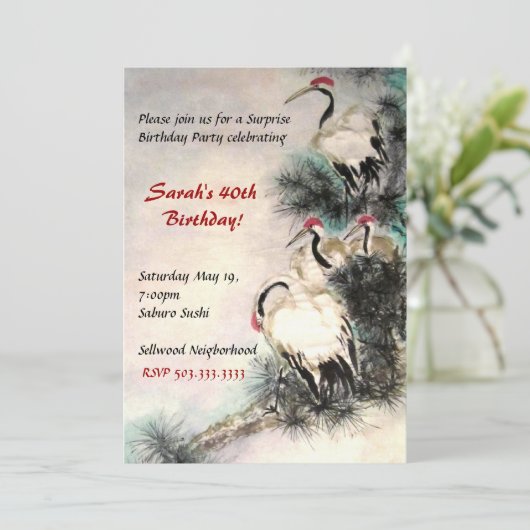 Cranes Birthday Invitation Kaart (Staand voorkant)