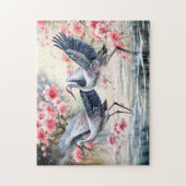 Cranes in water with floral reflections legpuzzel (Verticaal)