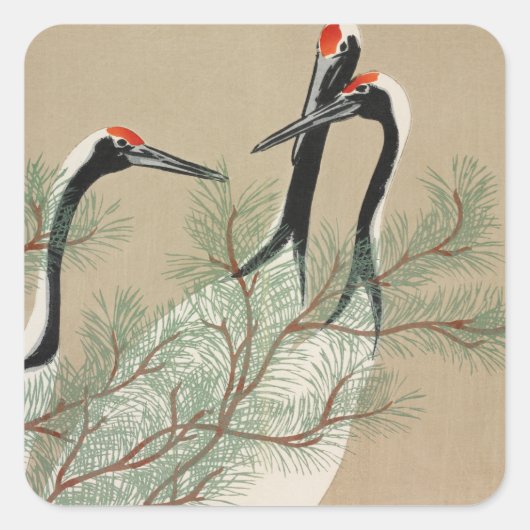 Cranes Kamisaka Sekka japan painting art canvas cc Vierkante Sticker (Voorkant)