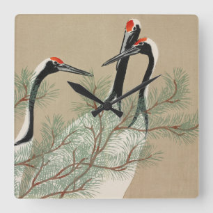 Cranes Kamisaka Sekka japan schilderkunst canvas c Vierkante Klok