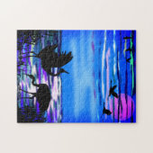 Cranes Love Dance - Romantic - Lake Sunset - Legpuzzel (Horizontaal)