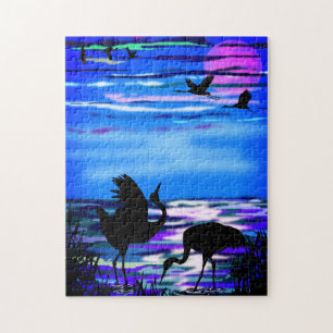 Cranes Love Dance - Romantic - Lake Sunset - Legpuzzel