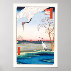 Cranes Minowa Kanasugi Mikawashima Hiroshige Fine Poster