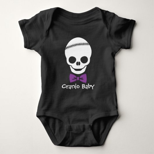 Cranio Baby Boy Skull met Paarse Bowtie Romper (Voorkant)