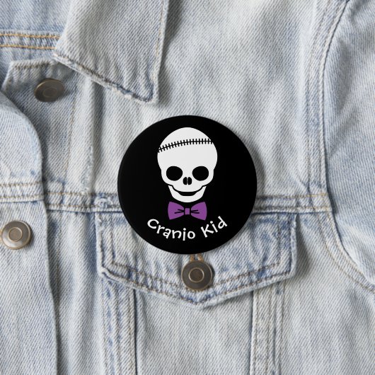 Cranio Kind Boy Skull met Paarse Bowtie Ronde Button 7,6 Cm (In situ)
