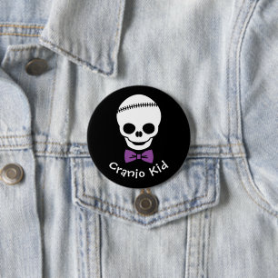 Cranio Kind Boy Skull met Paarse Bowtie Ronde Button 7,6 Cm