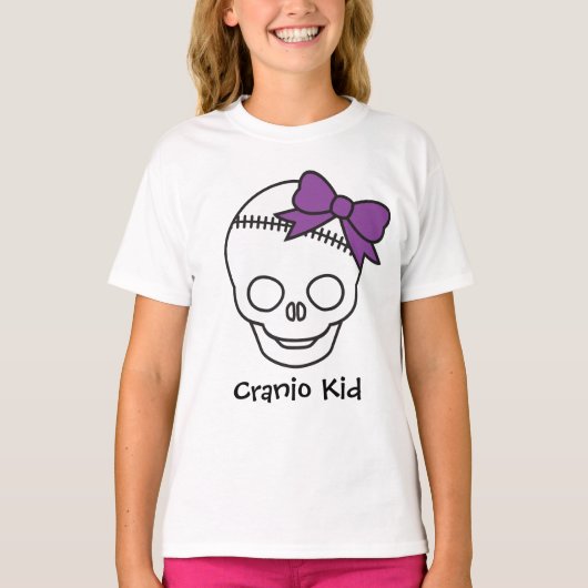 Cranio Kind Girly Skull met Paarse Boog T-shirt (Voorkant)