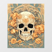 Cranium en perzikkleurige Rozen Art Nouveau Design Raamsticker (Vel)