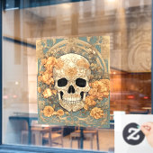 Cranium en perzikkleurige Rozen Art Nouveau Design Raamsticker (Cafe Raam)