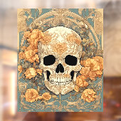 Cranium en perzikkleurige Rozen Art Nouveau Design Raamsticker (Vel 2)