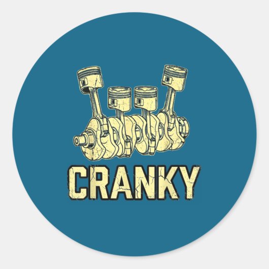 Cranky Car Engine Crankshaft Fathers Day Dad Men H Ronde Sticker (Voorkant)