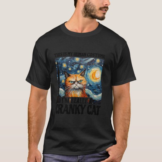 Cranky Cat in Human Kostuum Grappig Van Gogh Hallo T-shirt (Voorkant)