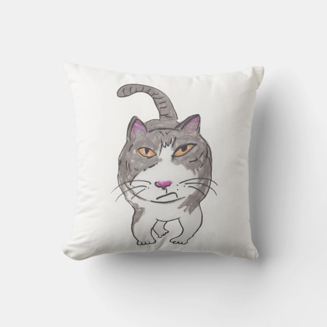 Cranky Cat Pet Doodle Art Humor Fun Kussen (Voorkant)