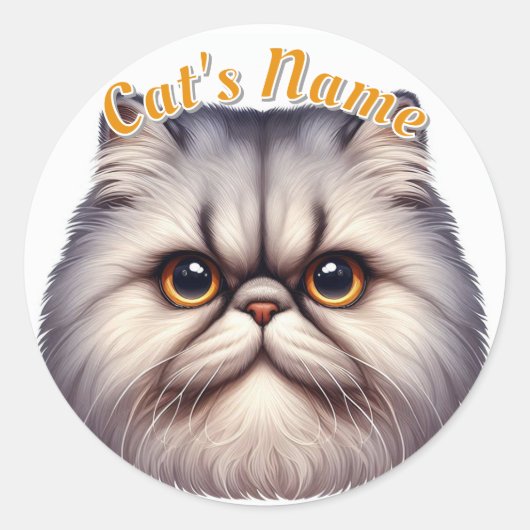 Cranky Grey Langharige Perzische Kat · Gepersonali Ronde Sticker (Voorkant)