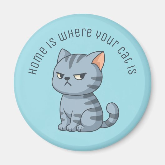 Cranky Grey Tabby Cat Custom Text Blue Magneet (Voorkant)
