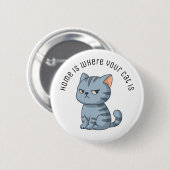 Cranky Grey Tabby Cat Custom Text Ronde Button 5,7 Cm (Voorkant /achterkant)