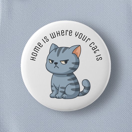 Cranky Grey Tabby Cat Custom Text Ronde Button 5,7 Cm