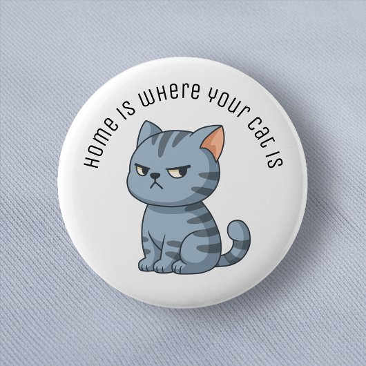 Cranky Grey Tabby Cat Custom Text Ronde Button 5,7 Cm