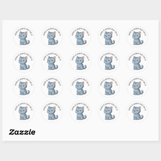 Cranky Grey Tabby Cat Custom Text Ronde Sticker (Vel)