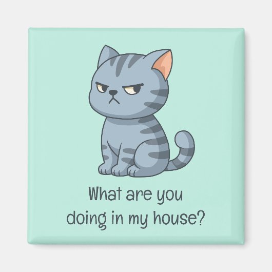 Cranky Grey Tabby Cat Funny Text Green Magneet (Voorkant)