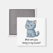 Cranky Grey Tabby Cat Funny Text Magneet (Voorkant / Achterkant)