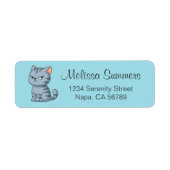 Cranky Grey Tabby Cat on Blue Etiket (Voorkant)