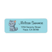 Cranky Grey Tabby Cat on Blue Etiket (Voorkant)