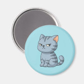 Cranky Grey Tabby Cat on Blue Magneet (Voorkant / Achterkant)