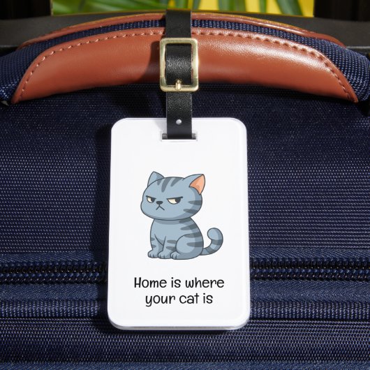 Cranky Grey Tabby Cat Quote Bagagelabel (Voorkant Insitu 2)