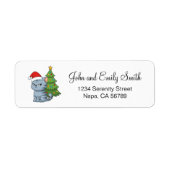 Cranky Grey Tabby Cat Red Hat Christmas Tree Etiket (Voorkant)