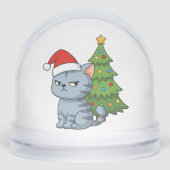 Cranky Grey Tabby Cat Red Hat Christmas Tree Sneeuwbol (Voorkant)