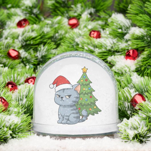 Cranky Grey Tabby Cat Red Hat Christmas Tree Sneeuwbol (Kerstmis)