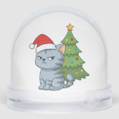 Cranky Grey Tabby Cat Red Hat Christmas Tree Sneeuwbol (Achterkant)