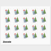 Cranky Grey Tabby Cat Red Hat Christmas Tree Vierkante Sticker (Vel)