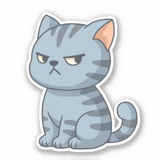 Cranky Grey Tabby Cat Sticker (Voorkant)