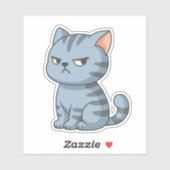 Cranky Grey Tabby Cat Sticker (Vel)