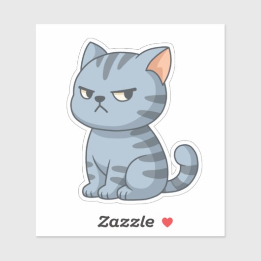 Cranky Grey Tabby Cat Sticker (Vel)