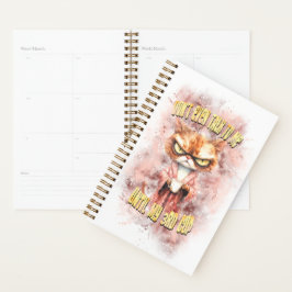 Cranky kat met koffie planner
