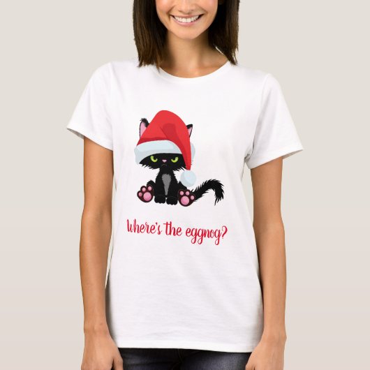 Cranky kerstkat Waar is de Eggnog? T-shirt (Voorkant)
