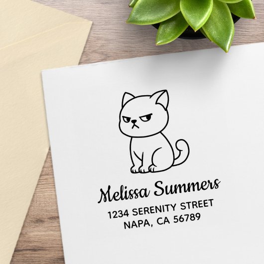 Cranky Moody Cat Address Rubberstempel