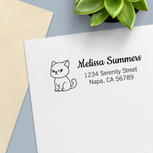 Cranky Moody Cat Return Address Zelfinktende Stempel