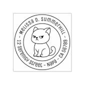 Cranky Moody Cat Round Address Rubberstempel (Afrduk)