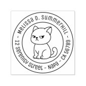 Cranky Moody Cat Round Address Zelfinktende Stempel (Design)