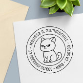 Cranky Moody Cat Round Address Zelfinktende Stempel