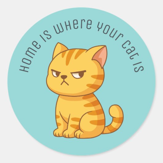 Cranky Orange Tabby Cat Custom Text Green Ronde Sticker (Voorkant)