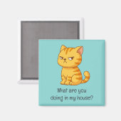 Cranky Orange Tabby Cat Funny Text Green Magneet (Voorkant / Achterkant)