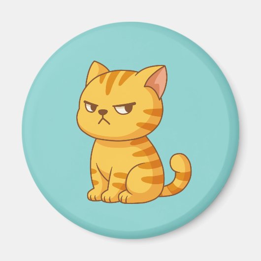 Cranky Orange Tabby Cat Green Magneet (Voorkant)
